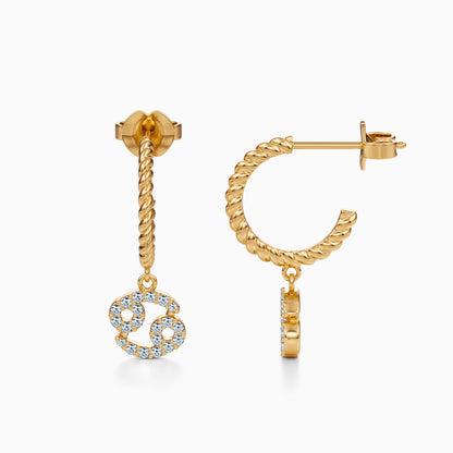 Diamond Cancer Dangle Earrings