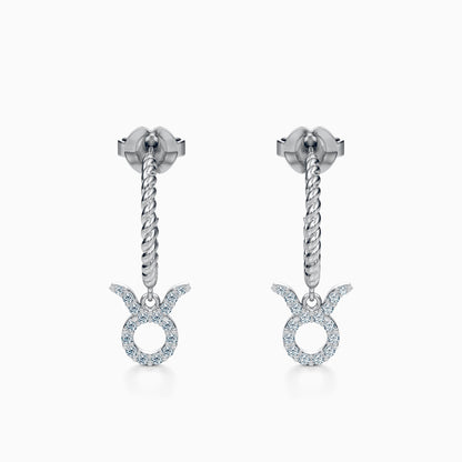 Diamond Taurus Dangle Earrings