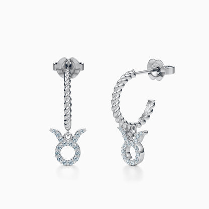 Diamond Taurus Dangle Earrings