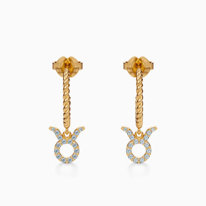 Diamond Taurus Dangle Earrings