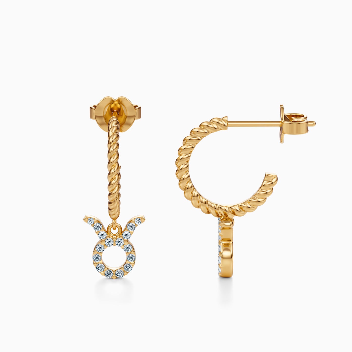 Diamond Taurus Dangle Earrings