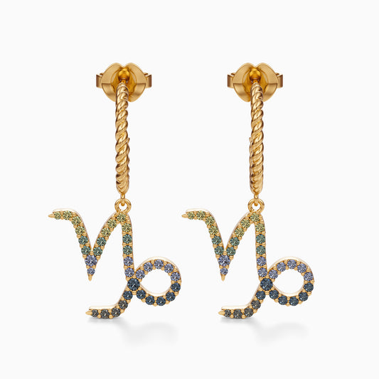 Large Sapphire Capricorn Dangle Earrings