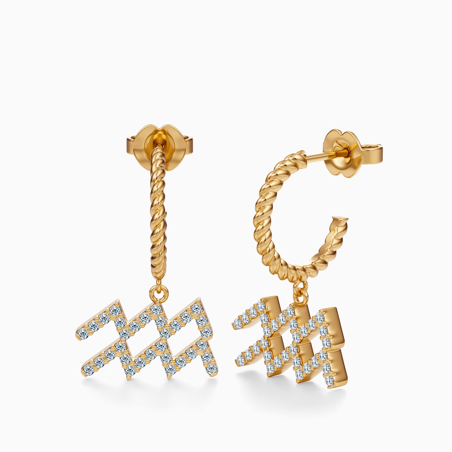 Large Diamond Aquarius Dangle Earrings