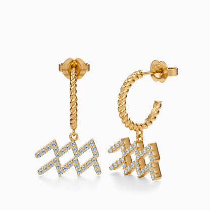 Large Diamond Aquarius Dangle Earrings