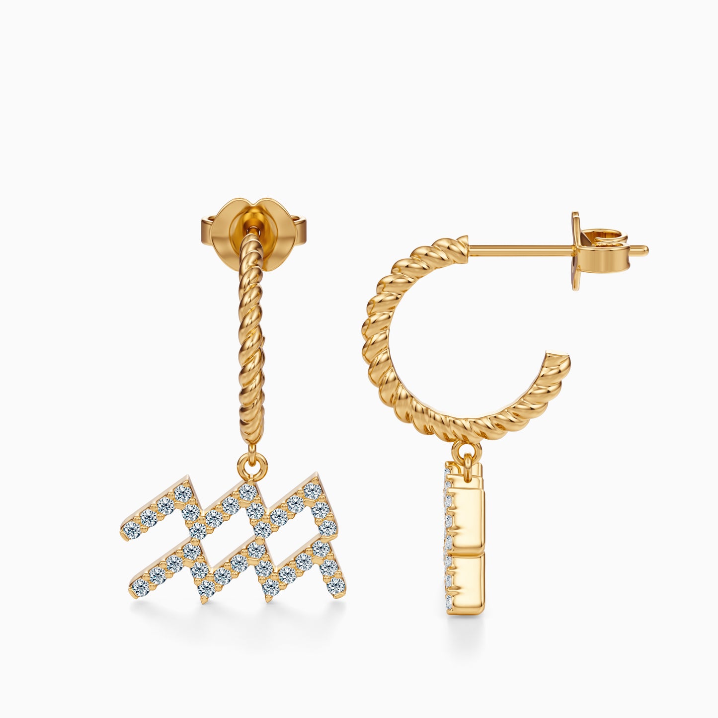 Large Diamond Aquarius Dangle Earrings