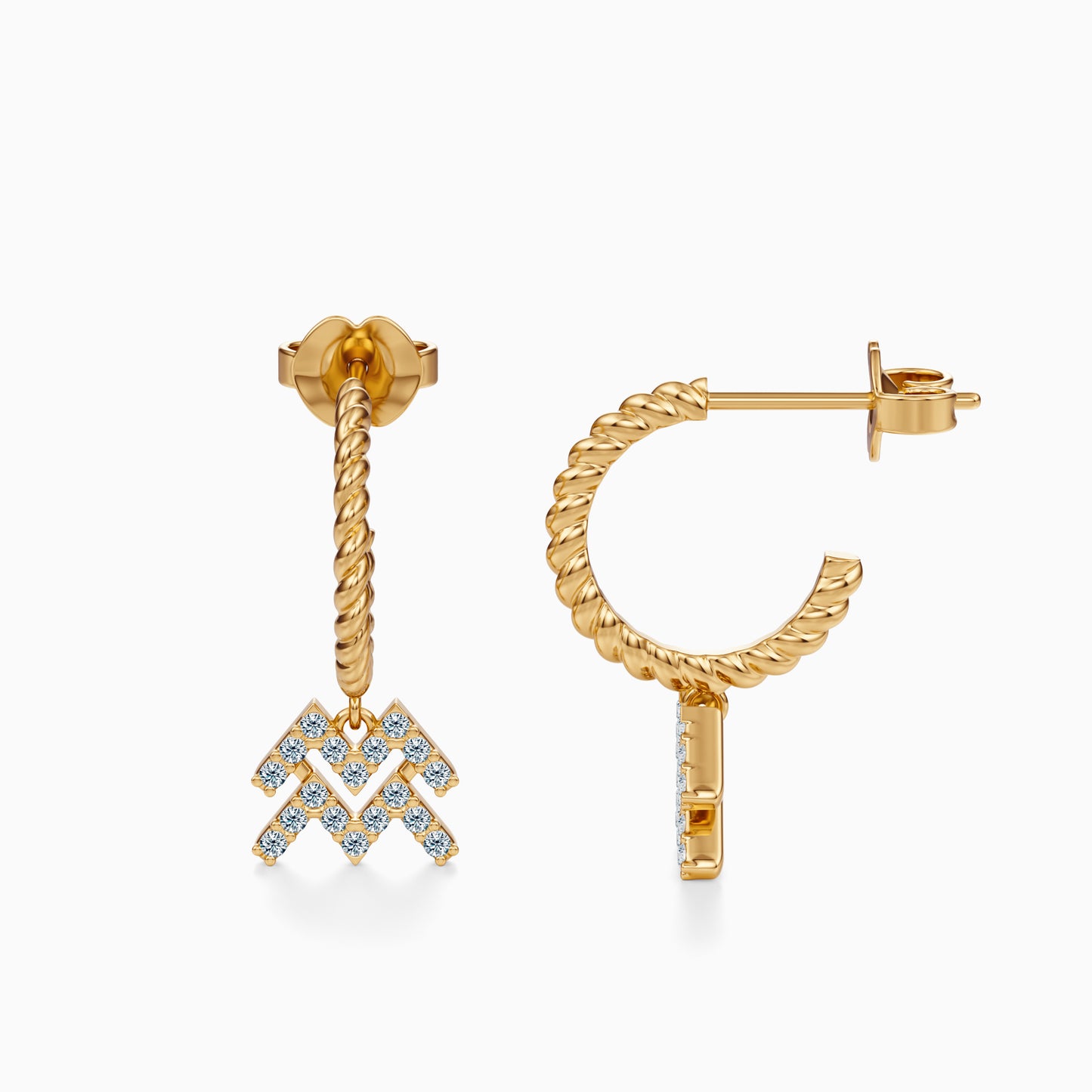 Diamond Aquarius Dangle Earrings